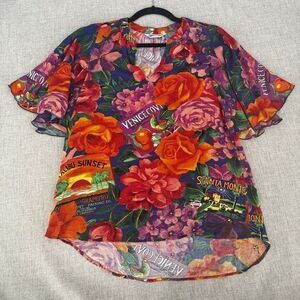 Jams World Santa Monica Rayon Short Sleeve Butterfly Sleeve Blouse Hawaiian XS